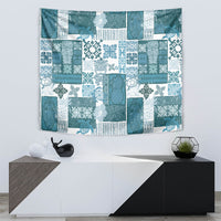 Hawaiian Quilt Tapestry Tiki Tropical Retro Dark Cyan Version - Wonder Print Shop