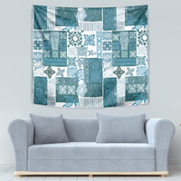 Hawaiian Quilt Tapestry Tiki Tropical Retro Dark Cyan Version - Wonder Print Shop