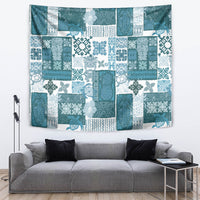 Hawaiian Quilt Tapestry Tiki Tropical Retro Dark Cyan Version - Wonder Print Shop