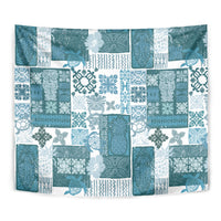 Hawaiian Quilt Tapestry Tiki Tropical Retro Dark Cyan Version - Wonder Print Shop