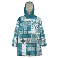 Hawaiian Quilt Wearable Blanket Hoodie Tiki Tropical Retro Dark Cyan Version - Wonder Print Shop