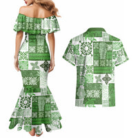Hawaiian Quilt Couples Matching Mermaid Dress and Hawaiian Shirt Tiki Tropical Retro Green Version - Wonder Print Shop