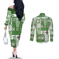hawaiian-quilt-couples-matching-off-the-shoulder-long-sleeve-dress-and-long-sleeve-button-shirt-tiki-tropical-retro-green-version