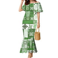Hawaiian Quilt Family Matching Mermaid Dress and Hawaiian Shirt Tiki Tropical Retro Green Version - Wonder Print Shop