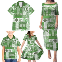 Hawaiian Quilt Family Matching Puletasi Dress and Hawaiian Shirt Tiki Tropical Retro Green Version - Wonder Print Shop
