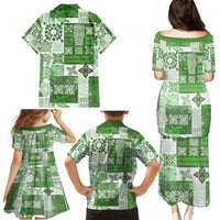 Hawaiian Quilt Family Matching Puletasi Dress and Hawaiian Shirt Tiki Tropical Retro Green Version - Wonder Print Shop