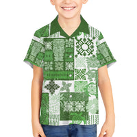 Hawaiian Quilt Family Matching Short Sleeve Bodycon Dress and Hawaiian Shirt Tiki Tropical Retro Green Version - Wonder Print Shop