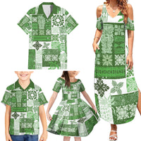 Hawaiian Quilt Family Matching Summer Maxi Dress and Hawaiian Shirt Tiki Tropical Retro Green Version - Wonder Print Shop