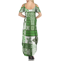 Hawaiian Quilt Family Matching Summer Maxi Dress and Hawaiian Shirt Tiki Tropical Retro Green Version - Wonder Print Shop