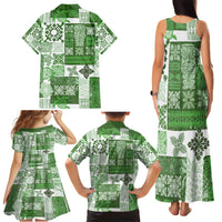 Hawaiian Quilt Family Matching Tank Maxi Dress and Hawaiian Shirt Tiki Tropical Retro Green Version - Wonder Print Shop