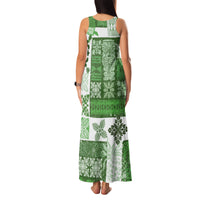 Hawaiian Quilt Family Matching Tank Maxi Dress and Hawaiian Shirt Tiki Tropical Retro Green Version - Wonder Print Shop