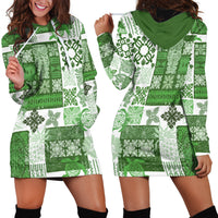 Hawaiian Quilt Hoodie Dress Tiki Tropical Retro Green Version - Wonder Print Shop