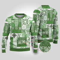 Hawaiian Quilt Ugly Christmas Sweater Tiki Tropical Retro Green Version - Wonder Print Shop