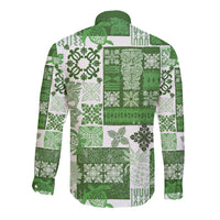 Hawaiian Quilt Long Sleeve Button Shirt Tiki Tropical Retro Green Version - Wonder Print Shop