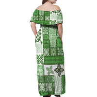 Hawaiian Quilt Off Shoulder Maxi Dress Tiki Tropical Retro Green Version - Wonder Print Shop