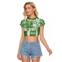 Hawaiian Quilt Raglan Cropped T Shirt Tiki Tropical Retro Green Version - Wonder Print Shop