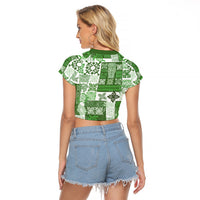 Hawaiian Quilt Raglan Cropped T Shirt Tiki Tropical Retro Green Version - Wonder Print Shop