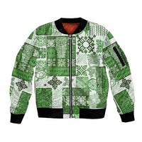 Hawaiian Quilt Sleeve Zip Bomber Jacket Tiki Tropical Retro Green Version - Wonder Print Shop