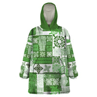 Hawaiian Quilt Wearable Blanket Hoodie Tiki Tropical Retro Green Version - Wonder Print Shop