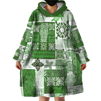 Hawaiian Quilt Wearable Blanket Hoodie Tiki Tropical Retro Green Version - Wonder Print Shop