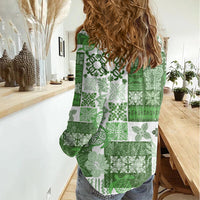 Hawaiian Quilt Women Casual Shirt Tiki Tropical Retro Green Version - Wonder Print Shop