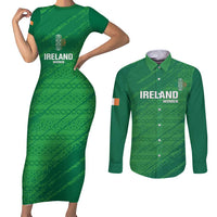 Custom Ireland Cricket Couples Matching Short Sleeve Bodycon Dress and Long Sleeve Button Shirt Irish Celtic Knot - National Color - Wonder Print Shop