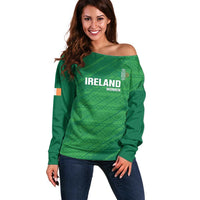 Custom Ireland Cricket Off Shoulder Sweater Irish Celtic Knot - National Color - Wonder Print Shop