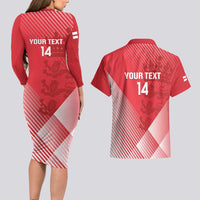 Custom England Cricket Couples Matching Long Sleeve Bodycon Dress and Hawaiian Shirt Go Champions Sporty Style - Wonder Print Shop