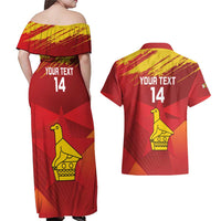 Custom Zimbabwe Cricket Couples Matching Off Shoulder Maxi Dress and Hawaiian Shirt Go Lady Chevrons Grunge Style - Wonder Print Shop