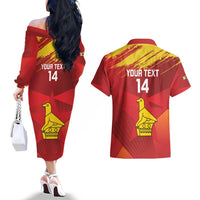 Custom Zimbabwe Cricket Couples Matching Off The Shoulder Long Sleeve Dress and Hawaiian Shirt Go Lady Chevrons Grunge Style - Wonder Print Shop