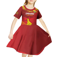 Custom Zimbabwe Cricket Kid Short Sleeve Dress Go Lady Chevrons Grunge Style - Wonder Print Shop