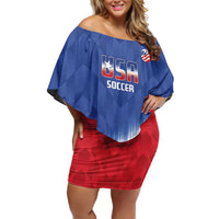 Custom United States Soccer Family Matching Off Shoulder Short Dress and Hawaiian Shirt 2025 Go USA Sporty Style - Wonder Print Shop