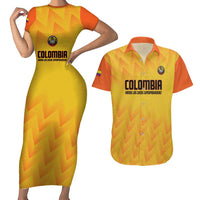 Custom Colombia Football Couples Matching Short Sleeve Bodycon Dress and Hawaiian Shirt 2025 Las Chicas Superpoderosas - Yellow Version - Wonder Print Shop
