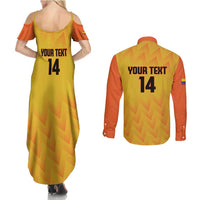 Custom Colombia Football Couples Matching Summer Maxi Dress and Long Sleeve Button Shirt 2025 Las Chicas Superpoderosas - Yellow Version - Wonder Print Shop