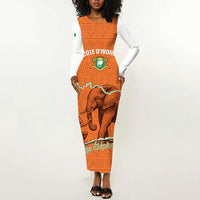 Custom Ivory Coast Football Long Sleeve Bodycon Dress 2026 Cote d'Ivoire Les Elephants Orange Version - Wonder Print Shop
