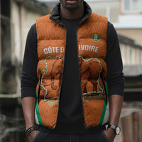 Custom Ivory Coast Football Sleeveless Puffer Jacket 2026 Cote d'Ivoire Les Elephants Orange Version - Wonder Print Shop