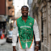Custom Ivory Coast Football Long Sleeve Button Shirt 2026 Cote d'Ivoire Les Elephants Green Version - Wonder Print Shop