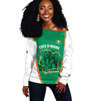 Custom Ivory Coast Football Off Shoulder Sweater 2026 Cote d'Ivoire Les Elephants Green Version - Wonder Print Shop