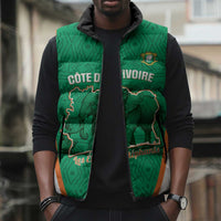 Custom Ivory Coast Football Sleeveless Puffer Jacket 2026 Cote d'Ivoire Les Elephants Green Version - Wonder Print Shop