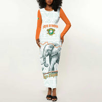 Custom Ivory Coast Football Long Sleeve Bodycon Dress 2026 Cote d'Ivoire Les Elephants White Version - Wonder Print Shop