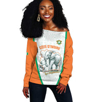 Custom Ivory Coast Football Off Shoulder Sweater 2026 Cote d'Ivoire Les Elephants White Version - Wonder Print Shop