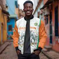 Custom Ivory Coast Football Sleeve Zip Bomber Jacket 2026 Cote d'Ivoire Les Elephants White Version - Wonder Print Shop
