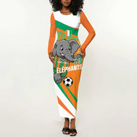 Custom Ivory Coast Football Long Sleeve Bodycon Dress 2026 Allez Les Elephants Cute Mascot - Wonder Print Shop
