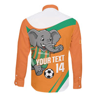 Custom Ivory Coast Football Long Sleeve Button Shirt 2026 Allez Les Elephants Cute Mascot - Wonder Print Shop