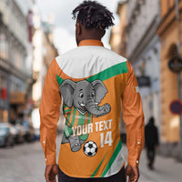 Custom Ivory Coast Football Long Sleeve Button Shirt 2026 Allez Les Elephants Cute Mascot - Wonder Print Shop