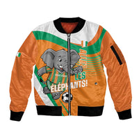Custom Ivory Coast Football Sleeve Zip Bomber Jacket 2026 Allez Les Elephants Cute Mascot - Wonder Print Shop