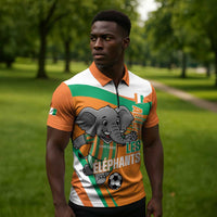 Custom Ivory Coast Football Zipper Polo Shirt 2026 Allez Les Elephants Cute Mascot - Wonder Print Shop