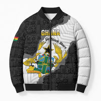 Custom Ghana Football Bomber Puffer Jacket 2026 Go Black Stars Black Adinkra Pattern - Wonder Print Shop