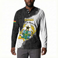 Custom Ghana Football Button Sweatshirt 2026 Go Black Stars Black Adinkra Pattern