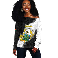 Custom Ghana Football Off Shoulder Sweater 2026 Go Black Stars Black Adinkra Pattern - Wonder Print Shop